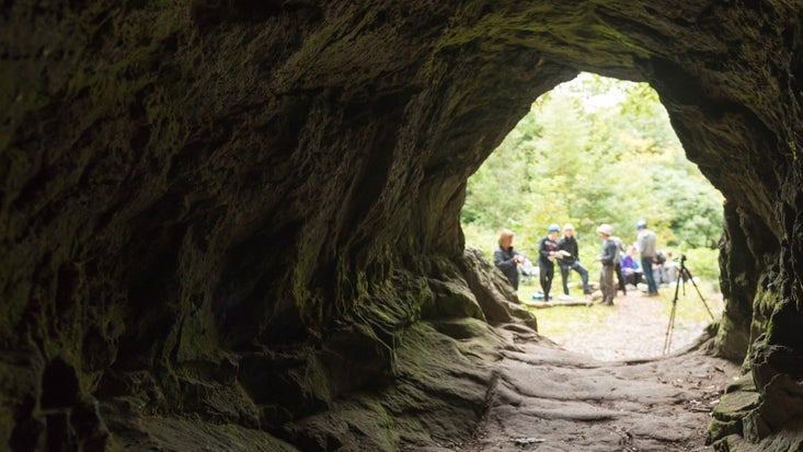 Picture shows caving experts conducting research on mines in Alderley Edge